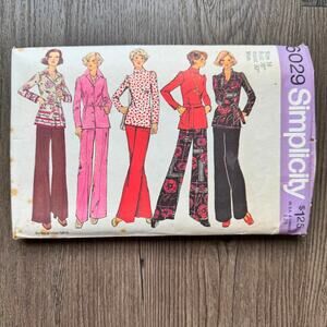Vintage 1970s Simplicity 6029 Sewing Pattern Size Med Top Blouse Pants COMPLETE